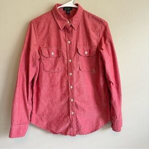 Lauren‎ Ralph Lauren Red Button-Up Cotton Shirt Medium Western Casual Preppy